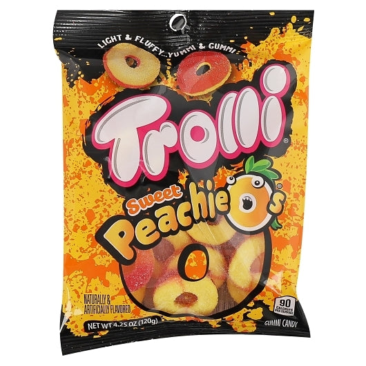 Trolli Peachie O's Gummy Candy, 12 x 4.25 oz Case - Candy & Confections