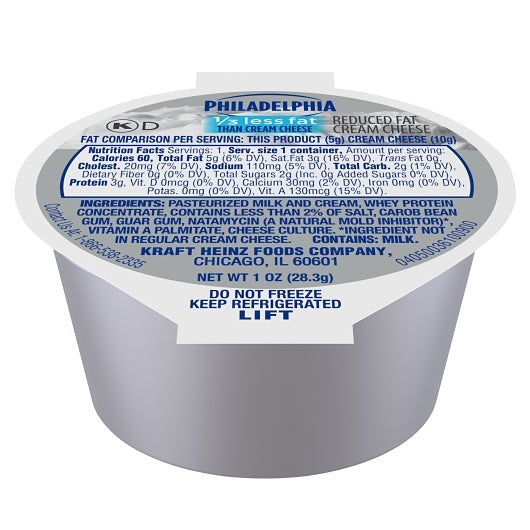 Philadelphia 1/3 Less Fat Light Cream Cheese, 100 x 1 oz Case - Cheese & Dairy