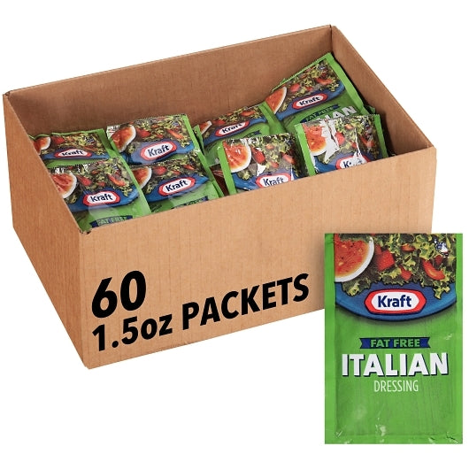 Kraft Fat Free Italian Dressing Single Serve Packets, 60 x 42.5 GR Case - Condiments & Sauces