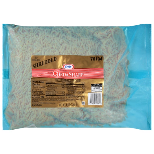 Kraft Sharp Cheddar Shredded Bag, 4 x 5 lb Case - Disposables