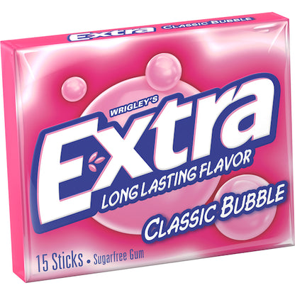 Extra 15 Piece/Unit Single Serve Classic Bubble Gum, 12 x 10 x 15 PC Case - Candy & Confections