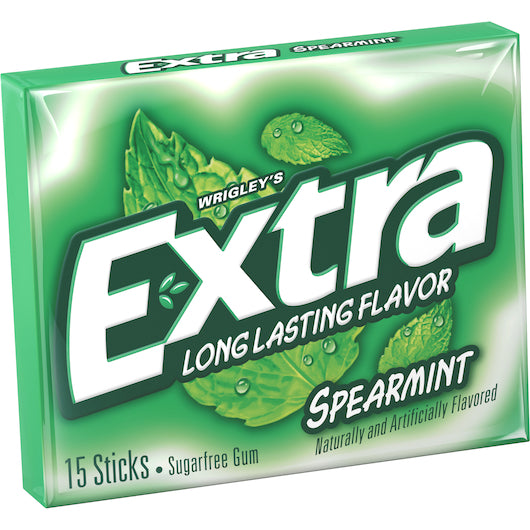 Extra Spearmint 15 Piece/Unit Single Serve Gum, 12 x 10 x 15 PC Case - Alternate product angle or state