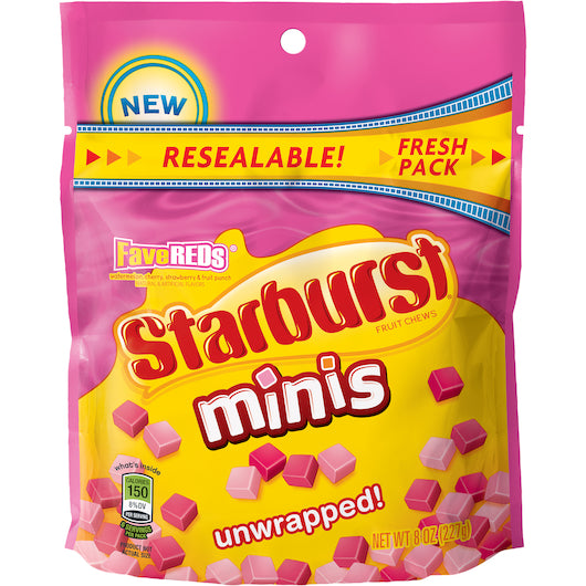 Starburst Minis Fave Reds Stand Up Pouch, 8 x 8 oz Case - Candy & Confections