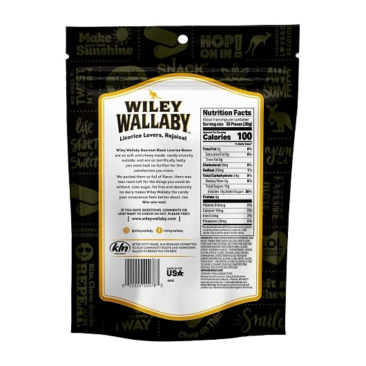Wiley Wallaby Outback Beans Black Licorice, 12 x 7.05 oz Case - Alternate product angle or state