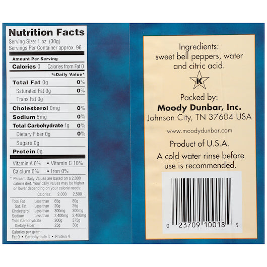 Moody Dunbar Green Peppers Green Strip, 6 x 1 each Case - Fruit & Sides