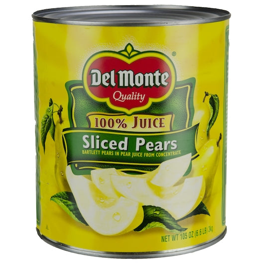 Del Monte Pears Sliced in Juice, 6 x 105 oz Case - Dried Fruit & Fruit Snacks