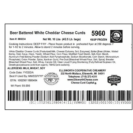 Ellsworth Creamery Beer Battered White Cheddar Cheese Curds, 4 x 2.5 lb Case - DOT product image 8