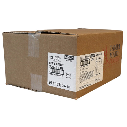 Tampa Maid Dipt'N Dusted Breaded Calamari Rings, 6 x 2 lb Case - GS1 closed shipping case image