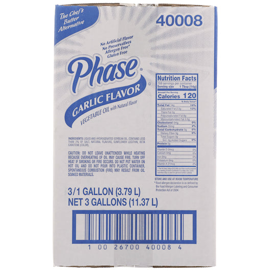 Phase Garlic Flavored Vegetable Oil With Artificial Butter Flavor, 3 x 1 GA Case - DOT product image 3