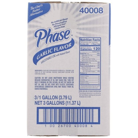 Phase Garlic Flavored Vegetable Oil With Artificial Butter Flavor, 3 x 1 GA Case - DOT product image 4