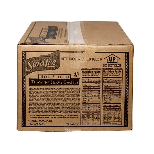 Sara Lee Thaw 'N' Serve Sliced Cinnamon Raisin Bagel, 12 x 6 ct Case - DOT product image 5