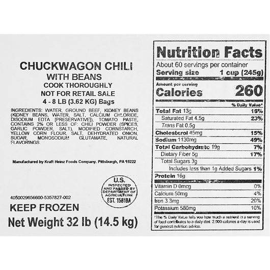Chef Francisco Chili Chuckwagon With Beans, 4 x 8 lb Case - DOT product image 7
