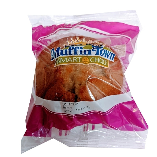 Muffin Town Smart Choice Whole Grain Individually Wrapped Banana Muffin, 48 x 3.1 oz Case - Breads, Rolls & Buns