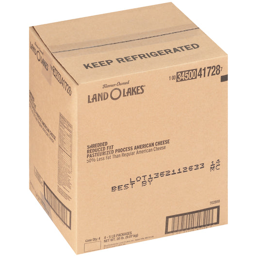 Land O Lakes Shredded Yellow Reduced Fat American Cheese, 4 x 5 lb Case - DOT product image 3