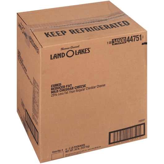 Land O Lakes 25% Reduced Fat Mild Yellow Cheddar Cheese Cube, 4 x 5 lb Case - DOT product image 3