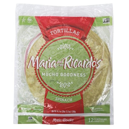 Maria and Ricardos 12 Inch Spinach Flour Tortillas, 10 x 12 each Case - Breads, Rolls & Buns