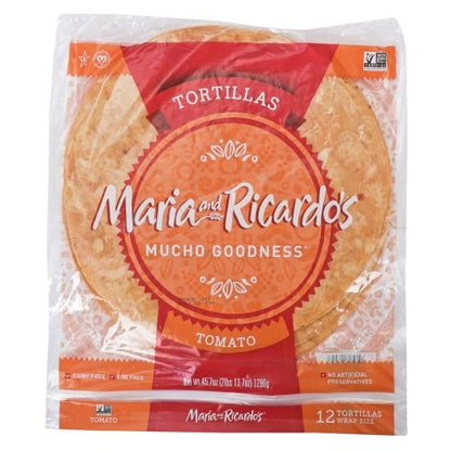 Maria and Ricardos 12 Inch Tomato Flour Tortillas, 10 x 12 each Case - Breads, Rolls & Buns