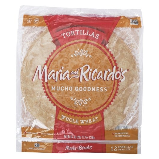 Maria and Ricardos 12 Inch Whole Wheat Tortilla, 10 x 12 x 12 IN Case - Breads, Rolls & Buns