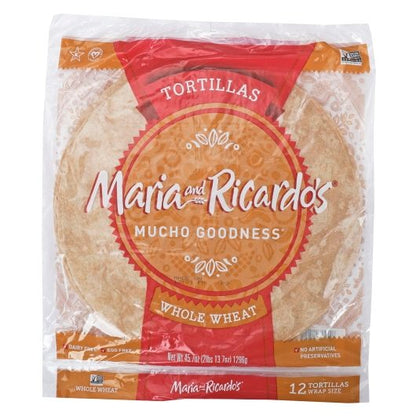 Maria and Ricardos 12 Inch Whole Wheat Tortilla, 10 x 12 x 12 IN Case - Breads, Rolls & Buns