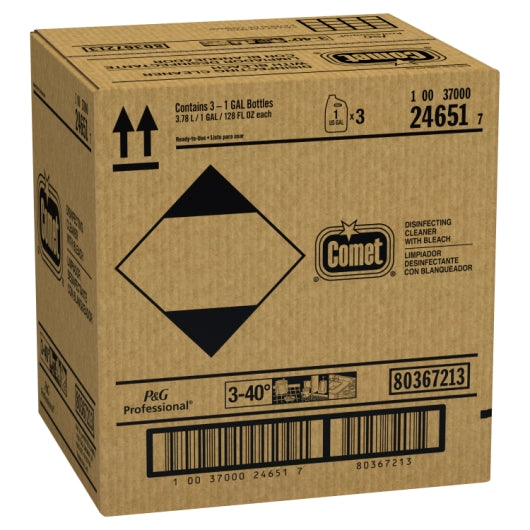Comet Professional Disinfecting CLEANER WITH BLEACH ready to use refill, 3 x 1 GA Case - Alternate product angle or state