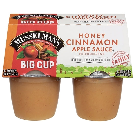 Musselman's Honey Cinnamon Applesauce Cup, 12 x 24 oz Case - Dried Fruit & Fruit Snacks
