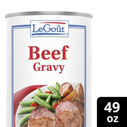 LeGout Beef Heat & Serve Gravy, 12 x 3 lb Case - Condiments & Sauces
