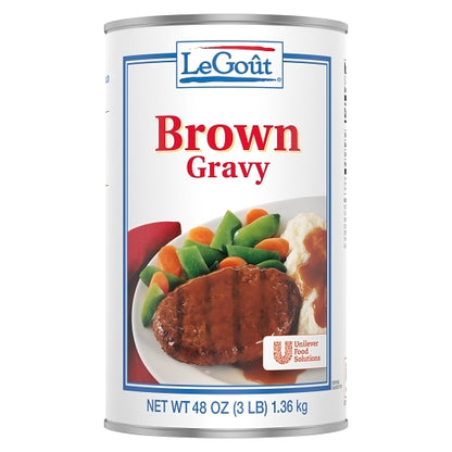 LeGout Brown Gravy Cans, 12 x 48 oz Case - Condiments & Sauces