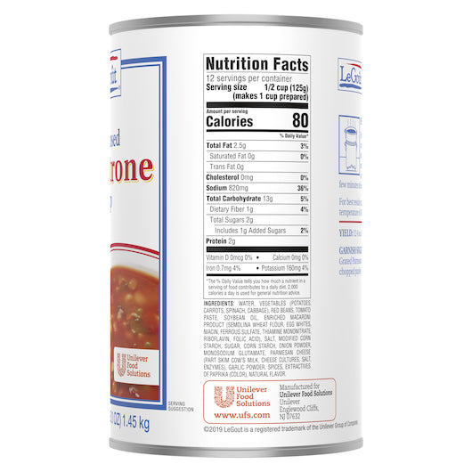 LeGout International Minestrone Soup, 12 x 3 lb Case - DOT product image 7