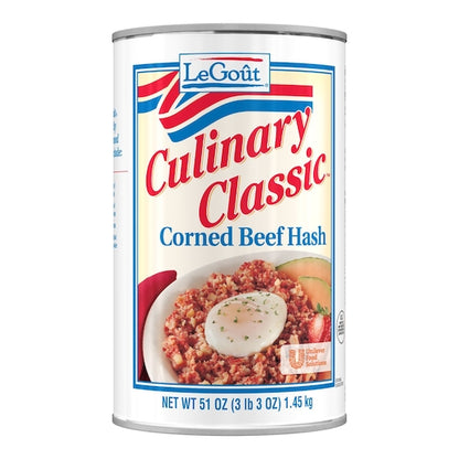 LeGout Corned Beef Hash Heat & Serve Canned Entree, 12 x 51 oz Case - Spices Seasonings