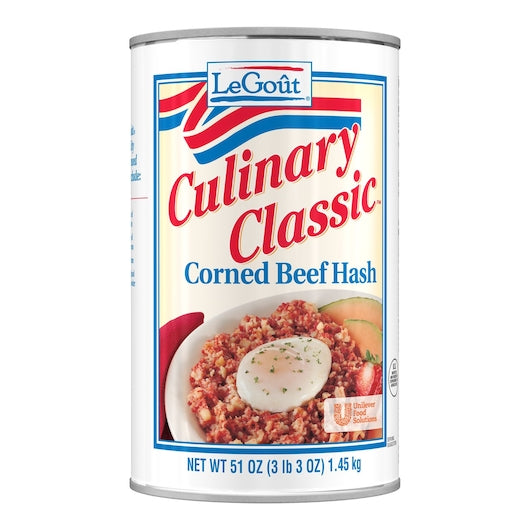 LeGout Corned Beef Hash Heat & Serve Canned Entree, 12 x 51 oz Case - Spices Seasonings