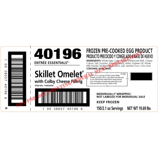 Sunny Fresh Colby Cheese Omelet Individually Wrapped, 1 x 150 x 2.1 oz Case - Cheese & Dairy