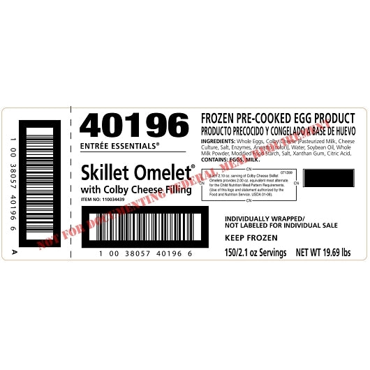 Sunny Fresh COLBY CHEESE OMELET INDIVIDUALLY WRAPPED, 1 x 150 x 2.1 oz Case - DOT product image 2