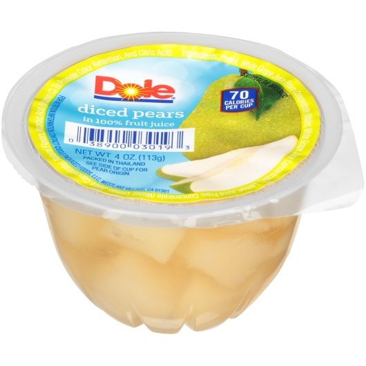 Dole Pears Diced in 100% Juice, 36 x 4 oz Case - Dried Fruit & Fruit Snacks