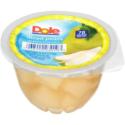 Dole Pears Diced in 100% Juice, 36 x 4 oz Case - Dried Fruit & Fruit Snacks