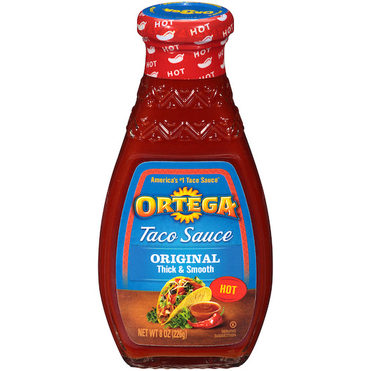 Ortega Hot Taco Sauce Bottle, 12 x 8 oz Case - Condiments & Sauces