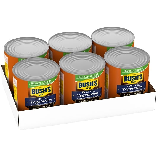 Bushs Best Bean Reduced Sodium Pot Vegetarian Baked Beans Beans, 6 x 115 oz Case - GS1 open-case image