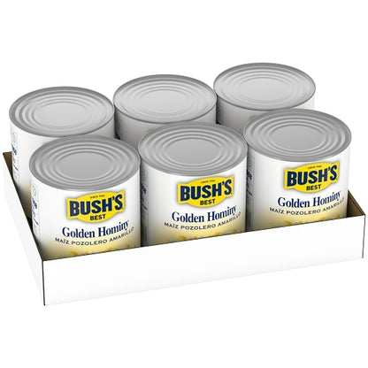 Bushs Best Golden Hominy, 6 x 108 oz Case - GS1 open-case image