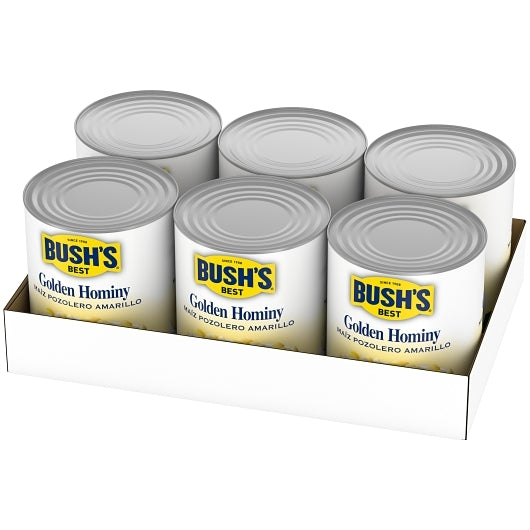 Bushs Best Golden Hominy, 6 x 108 oz Case - GS1 open-case image