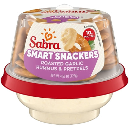 Sabra Garlic Hummus with Pretzels, 12 x 4.56 oz Case - Condiments & Sauces