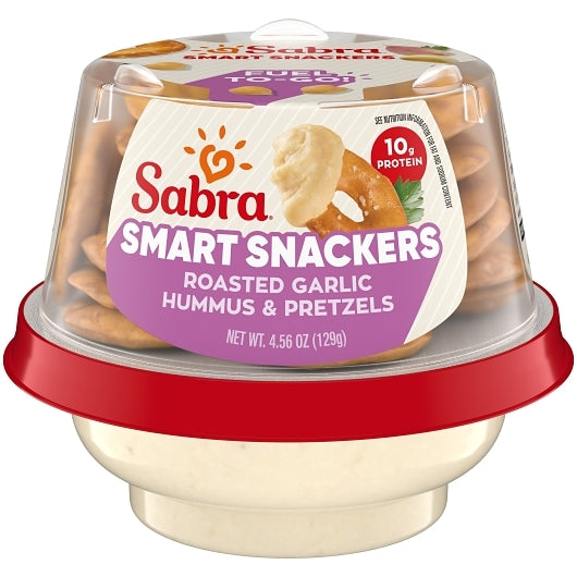 Sabra Garlic Hummus with Pretzels, 12 x 4.56 oz Case - Condiments & Sauces