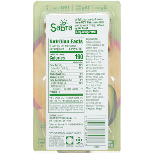 Sabra AVOCADO SPREAD WITH TOAST, 8 x 2.7 oz Case - DOT product image 2