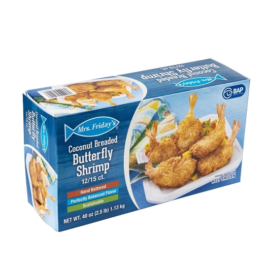 Mrs. Friday's Coconut Breaded Butterfly Shrimp, 4 x 2.5 lb Case - Frozen Meat & Seafood