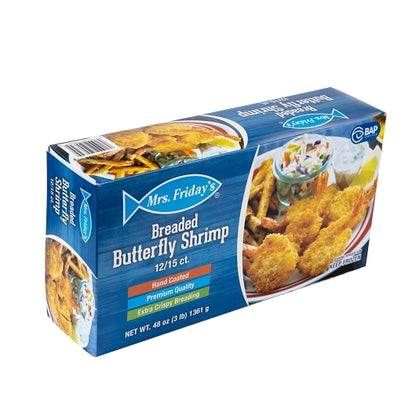 King and Prince Breaded Butterfly 12-15 Ct Shrimp, 4 x 3 lb Case - Frozen Meat & Seafood