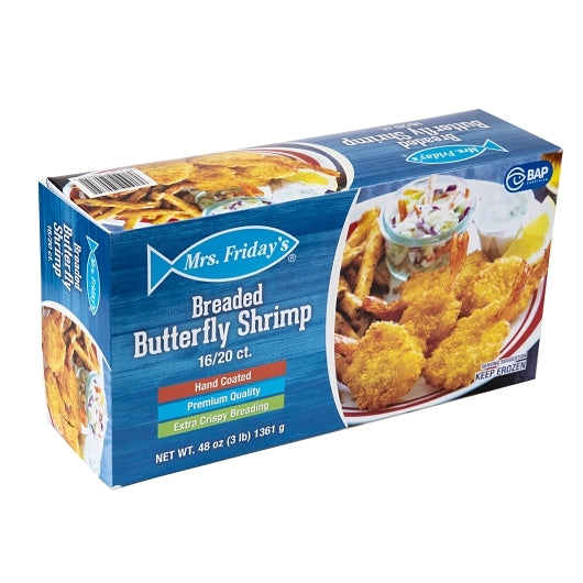 Mrs. Friday's Breaded Butterfly 16-20 Ct Shrimp, 4 x 3 lb Case - Frozen Meat & Seafood
