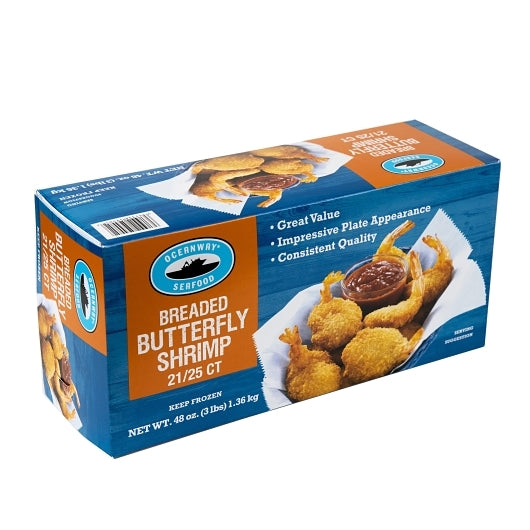 Oceanway Breaded Butterfly Shrimp 21-25, 4 x 3 lb Case - Frozen Meat & Seafood