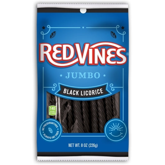 Red Vines Jumbo Black Licorice Twists, 12 x 8 oz Case - Candy & Confections
