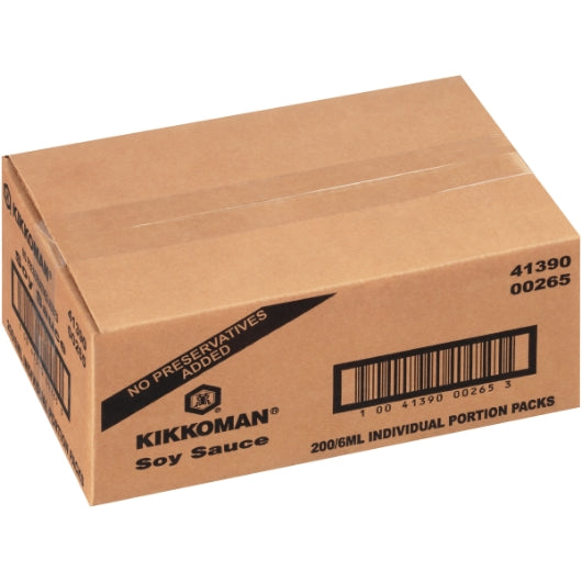 Kikkoman Preservative Free Soy Sauce Single Serve, 200 x 6 ML Case - GS1 closed shipping case image