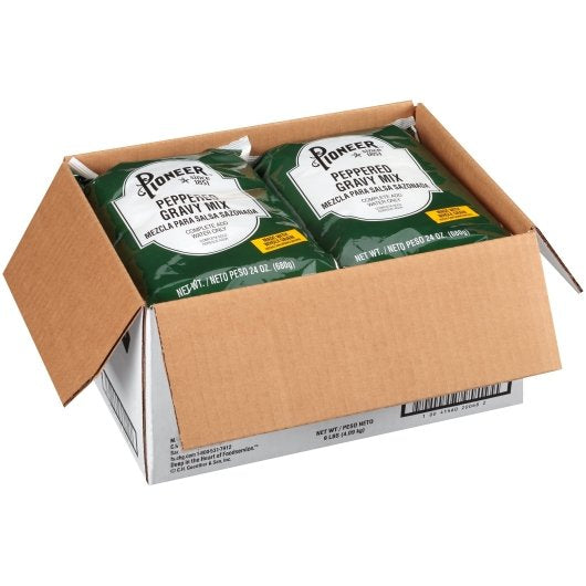 Pioneer Whole Grain Peppered Gravy Mix, 6 x 24 oz Case - Rice & Grains
