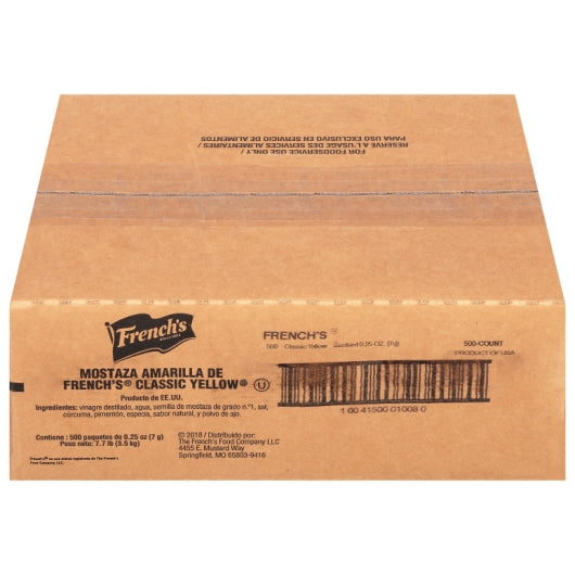 French's Yellow Mustard Single Serve, 500 x 7 GR Case - Condiments & Sauces