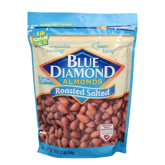 Blue Diamond Almond Almonds Roasted & Salted, 6 x 16 oz Case - Nuts & Seeds
